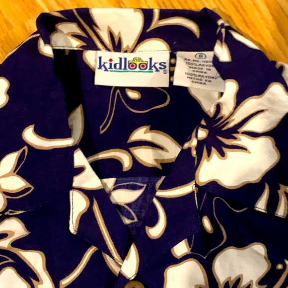 Kidlooks Blue/White Hawaiian Buttondown Short Sleeve Shirt - Size 6 - New - Picture 2 of 3